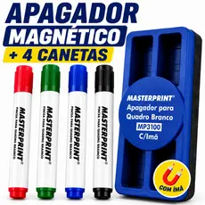 Kit Caneta Quadro Branco 4 Cores + Apagador Magnético