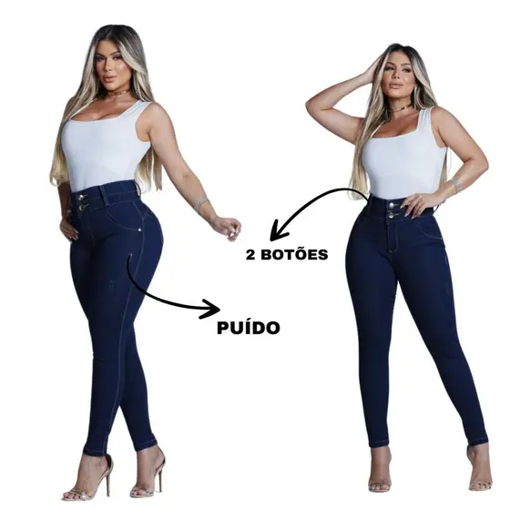 Calça Feminina Jeans Azul Elastico Cintura