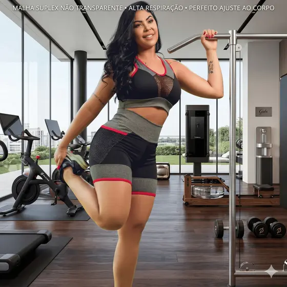 Kit Academia Feminino Top e Short Fitness Suplex Cintura Alta Yoga Treino Conforto e Compressão