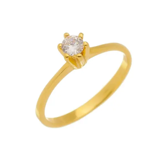 Anel Solitário Delicado com Zircônia Banhado a Ouro 18K semi joias de luxo (an1705)