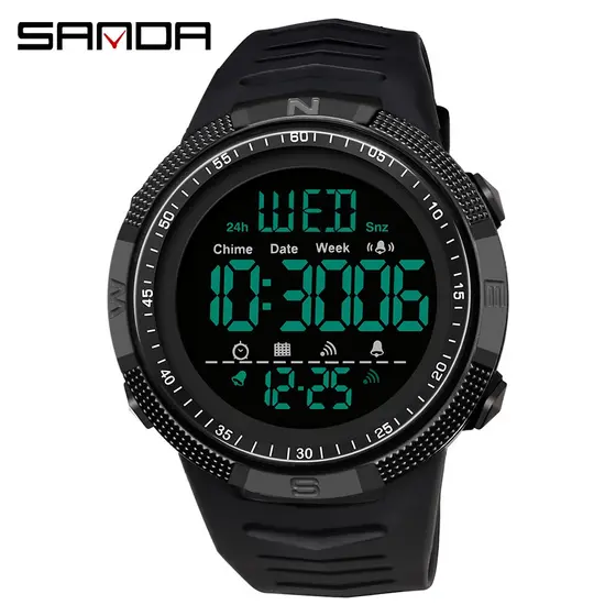 Sanda Moda Militar Relógios Homens 50 M À Prova D 'Água Mens Sports Relógios Led Relógios De Pulso Eletrônico 6014