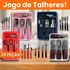 Jogo de Talheres Aço inox 25 Peças + Gaveteiro e Escorredor de Talher Qualidade Premium