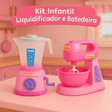 Kit Mini Batedeira + Liquidificador Infantil Menina Com Luz Som Cozinha
