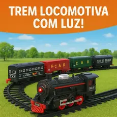 Brinquedo Trem Locomotivo Infantil Com Luz Trilhos e 5 Vagões +3 Anos