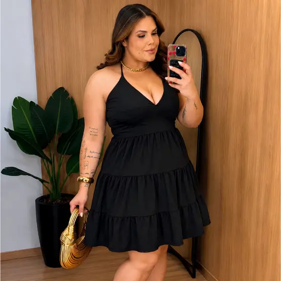 Vestido Plus Size Rodado Feminino Canelado Elegante Moda Blogueira Confortável e Moderno