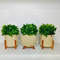Trio De Vasos com Plantas Artificiais