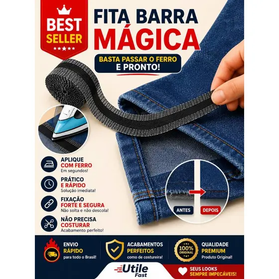 FITA BARRA MÁGICA® ORIGINAL- BARRA BAINHA CALÇA JEANS TECIDOS ROUPAS