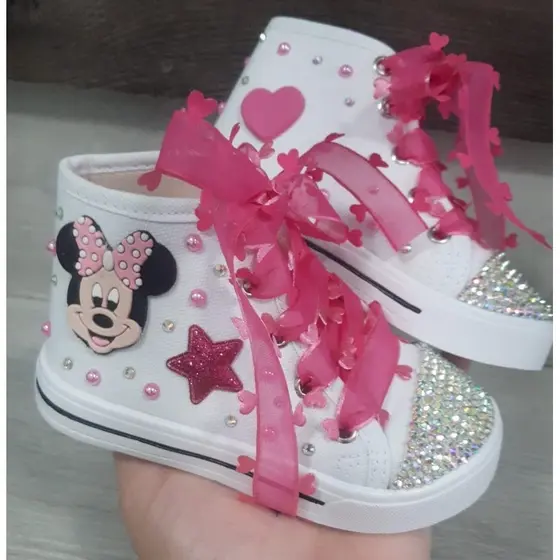 tênis personalizado infantil botinha temática tema minnei rosa