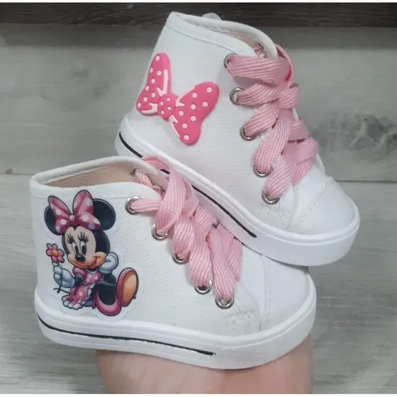 tênis personalizado infantil botinha tema minnei rosa