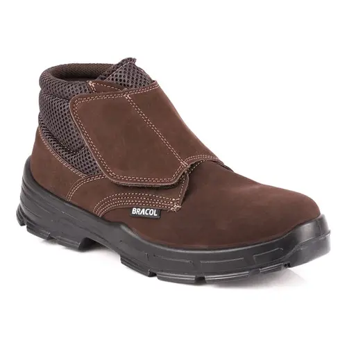 Bota Botina Sapato Calçado de Segurança Bracol BVNNBico PVC Fabricado em Nobuck Marrom Solado Bidensidade Com CA