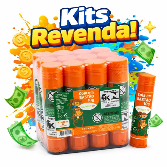 Kit Colas Bastão 10g Leo&leo Ideal Escola Trabalho Revenda Cola Bastao 10g