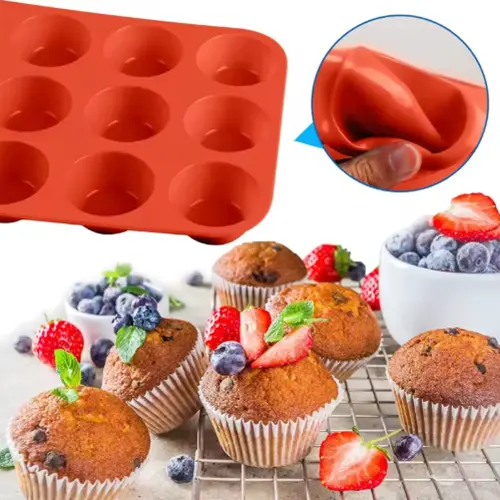 Forma de Silicone Cupcake Molde Pão de Queijo Bolinho PetitGateau Forma Empada 12 Cavidades Doce