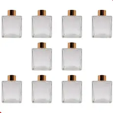 Kit 10 Frasco Vidro Aromatizador Quadrado 200ml + Tampas