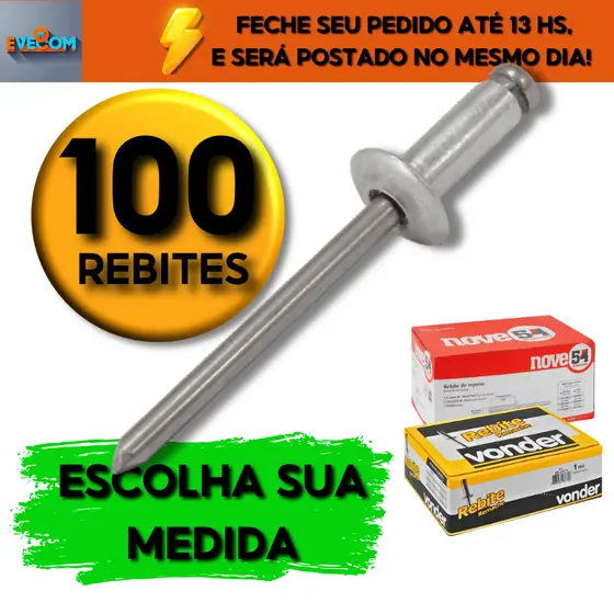 Rebite Pop Repuxo Alumínio Diversos Tamanhos - KIT 100 PEÇAS