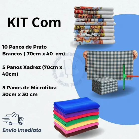 Kit Panos Domésticos Pano de Prato Pano de Chão e Microfibra Praticidade Qualidade e Economia