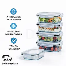 Kit Com Até  5 Potes De Vidro Hermético Com Tampa 4 Travas Kit Conjunto Marmita 350ml