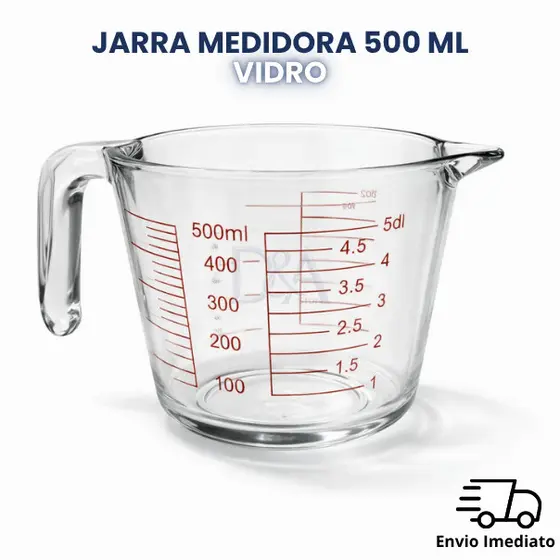Jarra Medidora 500ml Vidro Resistente Com Alça Copo Medida