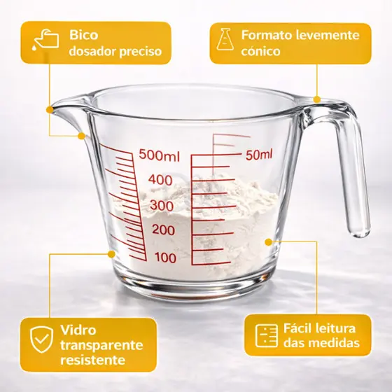 Jarra Vidro Medidora 500ml Com Alça Resistente Copo Medida