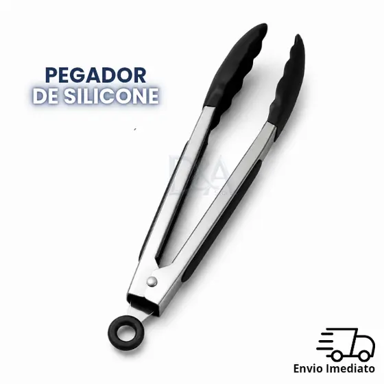 Pegador Inox Silicone Cozinha Churrasco Salada Alimentos Resistente Ao Calor