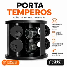 Porta Temperos Giratório 360° c/ 6 Potes Vidro Organizador Cozinha Compacto Premium