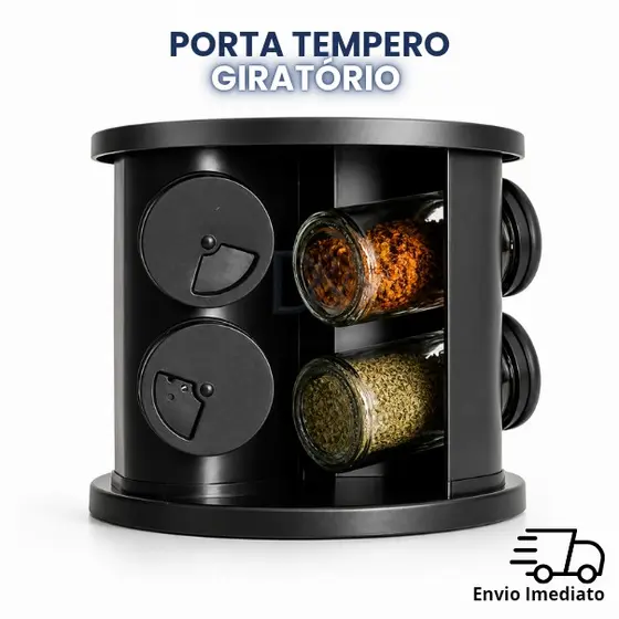 Porta Temperos Giratório 360° c/ 6 Potes Vidro Organizador Cozinha Compacto Premium