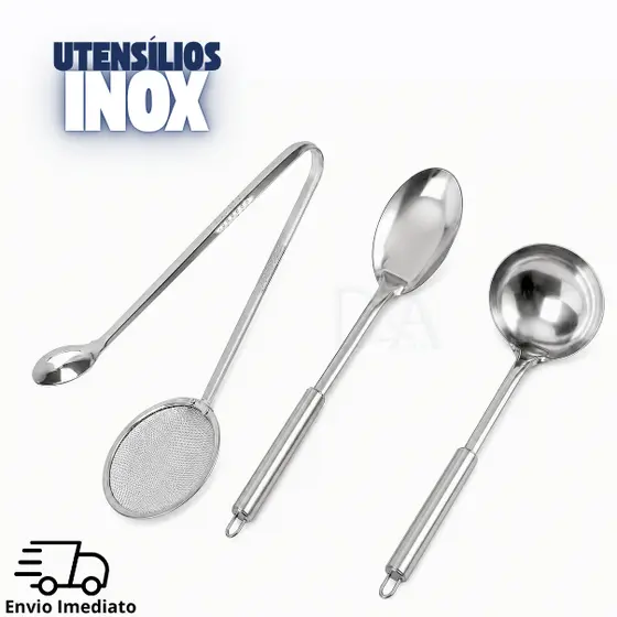 Kit Escumadeira Para Fritura Com Pegador Concha Colher Inox Fritar