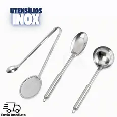 Kit Escumadeira Para Fritura Com Pegador Concha Colher Inox Fritar
