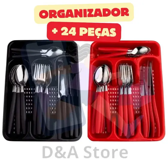 Jogo de Talheres Inox com 25 Peças Conjunto Faqueiro com Organizador Suporte Gaveteiro