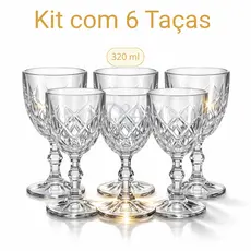 Kit Taças Copo Diamond Vidro Transparente Para Bebidas 320ML 4 ou 6 Taças Premium Para Suco