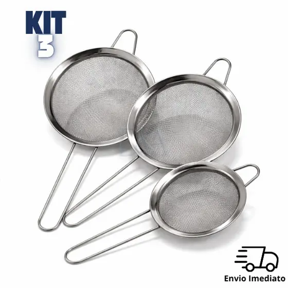 3 Peças Peneira Coador Em Aço Inox Para Cozinha 3 Tamanhos 8/10/12CM