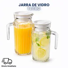 Jarra de Vidro 1L Suiça com Tampa Água Suco Vidro Resistente