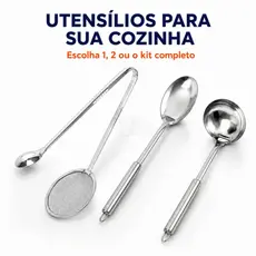 Kit Escumadeira Para Fritura Com Pegador 2 em 1 Concha Colher Inox