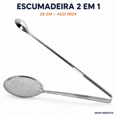 Escumadeira para Fritura 28cm com Pegador em Aço Inox para Pastel Batata e Salgados