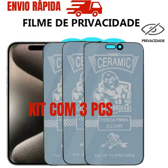 Kit 3/5 PCS Película  Cerâmica Privacidade Fosca Todos os IPhone X XR 11 12 13 14 15 16 17