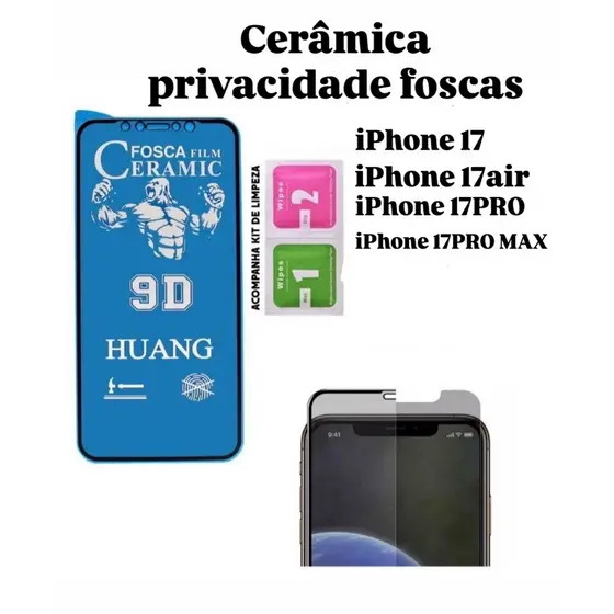kit 1/3/5 Película Cerâmica Privacidade Fosca 3D 9D Para IPhone 17-17Air-17Pro-17Pro Max