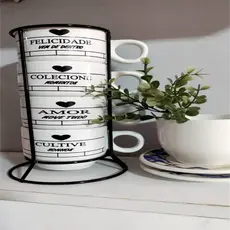 Jogo de Xícaras Porcelana Branca Café Chá com Suporte Kit Canecas