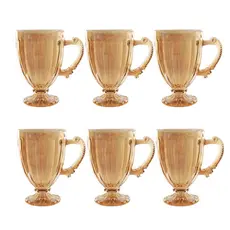 Jogo de Xícaras Caneca Cristal Vidro 190ml Transparente e Âmbar Para Capuccino Chá Café