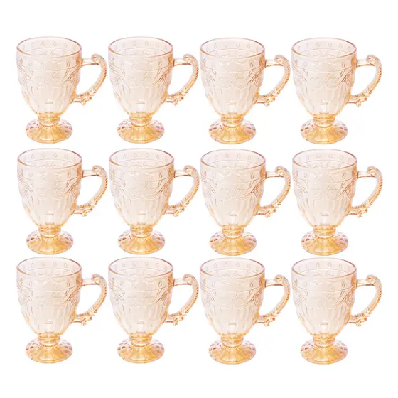 Conjunto 6 Canecas C/Pé Vidro Cristal Imperial Âmbar 190ml ke home