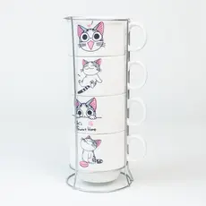 Jogo De Xícaras Café Chá Com Suporte Kit 4 Canecas 160ml