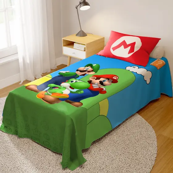 Jogo De Cama Infantil 2 Peças Lençol e Fronha Kids Super Mario