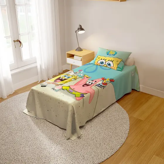 Jogo De Cama Infantil 2 Peças Lençol e Fronha Kids Bob Esponja