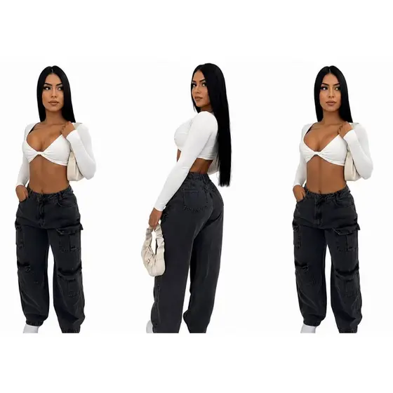Top Cropped Feminino em Suplex – Manga Longa com Decote Torcido