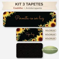 Kit 3 Tapetes de Cozinha Antiderrapantes Girassol - Antiderrapante