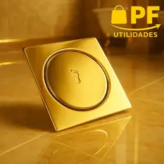 Ralo Dourado Click 10x10 Veda Cheiro Brilhante De Banheiro Luxuoso Aço Resistente Inteligente