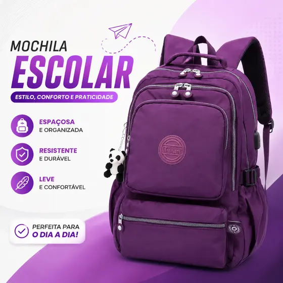 Mochila Tegaote Escolar Universitária Casual com Compartimento para Notebook USB