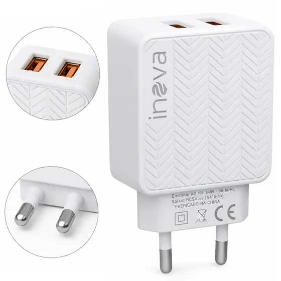 Carregador de Parede Turbo 2 USB 3.1A Bivolt com Auto ID A'Gold