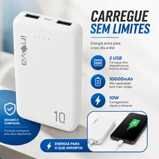 Power Bank 10000mAh com 2 Saídas USB Bateria Externa Universal Inova