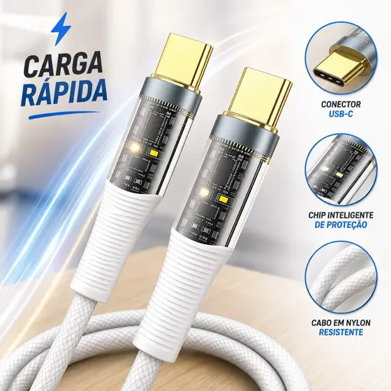 Cabo Carregador Tipo C Turbo 66W Reforçado USB-C Carregamento Rápido Original