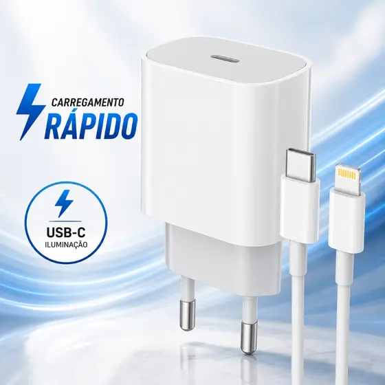 Fonte Carregador Turbo 25W USB-C com Cabo Lightning para iPhone e iPad Original Lehmox