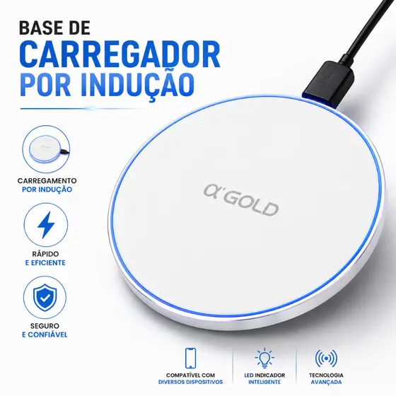 Base Carregador Indução Wireless Sem Fio Premium A'Gold 20W Qi Carregamento Rápido